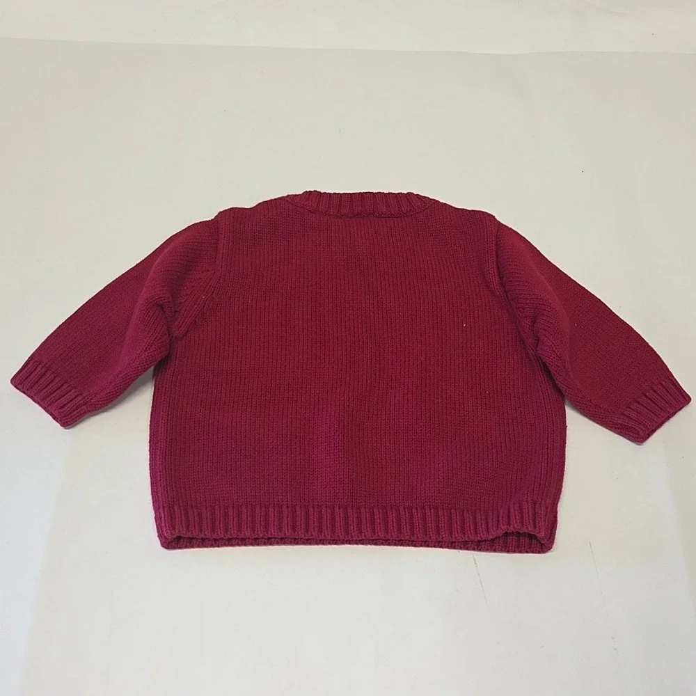 Gymboree Sweater Unisex 3-6 Months Burgundy Embroidered Winter Bear Sledding